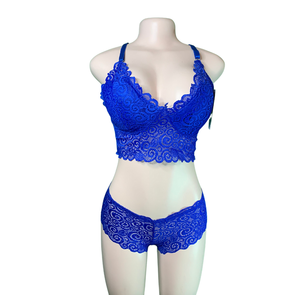 2-piece sexy Blue lingerie lace suit Bra Set