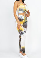 Tye-Dye Ruched Crop Top & Leggings Set