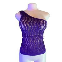 Purple One Shoulder Shirt Zig Zag Knitted Pattern