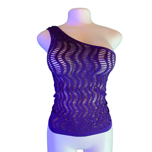 Purple One Shoulder Shirt Zig Zag Knitted Pattern