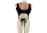 Black and white swimsuit Gold waist