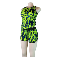 Neon Green and Black 2 piece Short set - Crop top