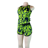 Neon Green and Black 2 piece Short set - Crop top