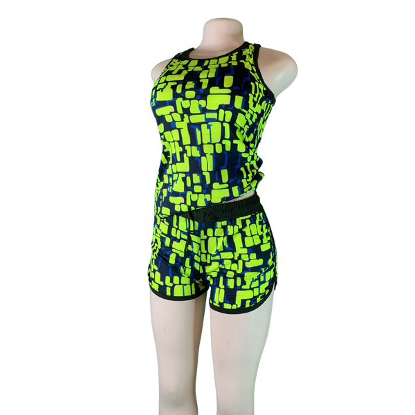 Neon Green and Black 2 piece Short set - Crop top