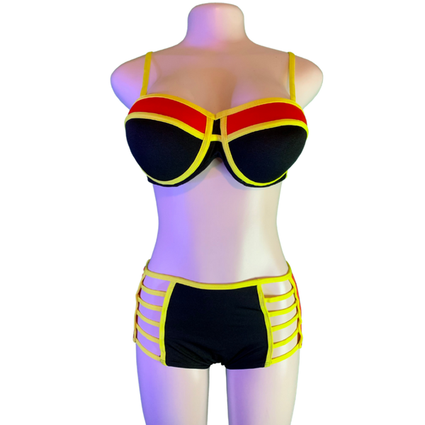 Black, Red & Yellow 2 Piece Swimsuit