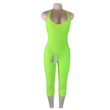 Women's Neon Green Sexy Butt Lift Capri Jumpsuit Scrunch Butt Shaping