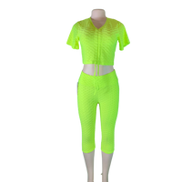 Neon Yellow Women's Sexy Butt Lift Capri Leggings set Scrunch Butt Shaping