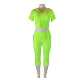 Neon Yellow Women's Sexy Butt Lift Capri Leggings set Scrunch Butt Shaping