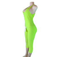 Women's Neon Green Sexy Butt Lift Capri Jumpsuit Scrunch Butt Shaping