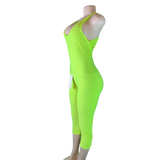 Women's Neon Green Sexy Butt Lift Capri Jumpsuit Scrunch Butt Shaping