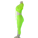 Neon Yellow Women's Sexy Butt Lift Capri Leggings set Scrunch Butt Shaping