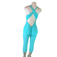 Women's Teal Sexy Butt Lift Capri Jumpsuit Scrunch Butt Shaping