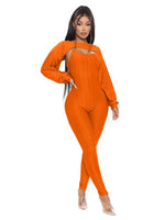 Orange Solid Top With Camisole Jumpsuits 2 Piece Outfits