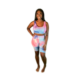 Blue Tye-dye crop top and bike shorts set